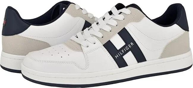 Tommy Hilfiger Lildar Men's Shoes White/Navy/Grey : 9 M, Leather/Rubber/Suede