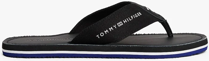 Tommy Hilfiger Men's Canvas Strap Logo Flip-Flop - Black - US 11 / EU 44