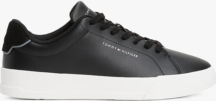 Tommy Hilfiger Men's Coated Leather Court Sneaker - Black - US 7.5 / EU 40