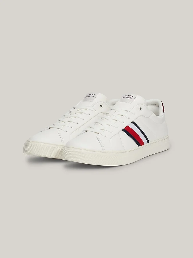 Tommy Hilfiger Men's Signature Stripe Leather Court Sneaker - White - US 8 / EU 41