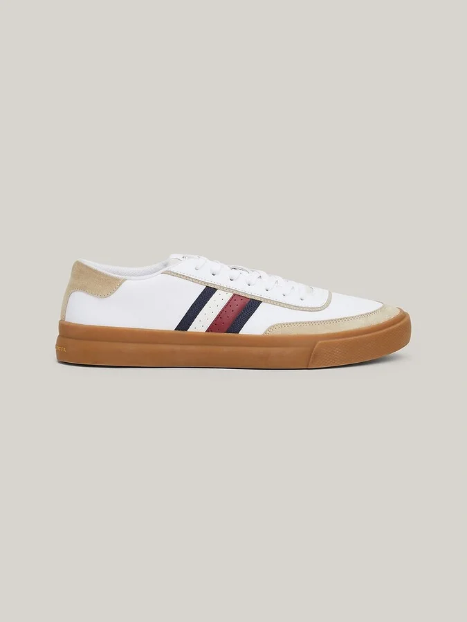 Tommy Hilfiger Men's Signature Stripe Leather Sneaker - White - US 8 / EU 41