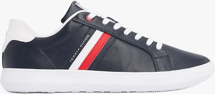 Tommy Hilfiger Men's Stripe Leather Cupsole Sneaker - Navy - US 7.5 / EU 40