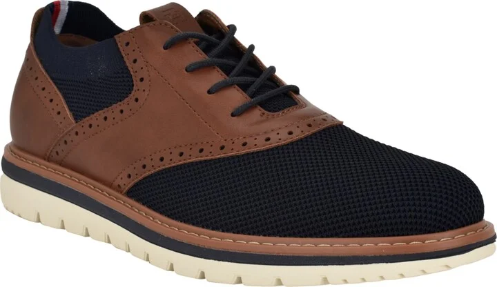 Tommy Hilfiger Men's Varan Brogue Detail Hybrid Oxfords Shoe - Navy, Cognac multi