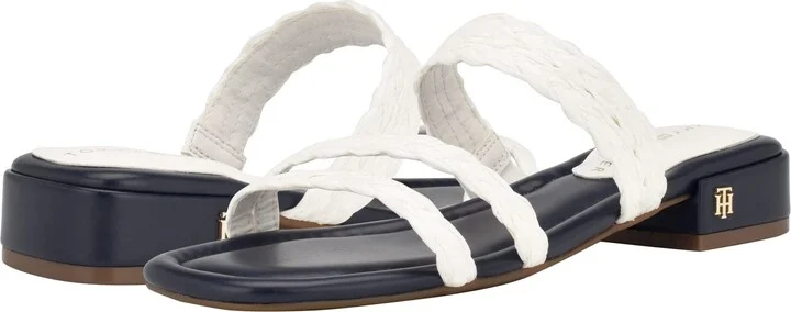 Tommy Hilfiger Olise Slip-on Heeled Sandals – Comfortable Footbed – Braided Straps – Block Heels White 9 M