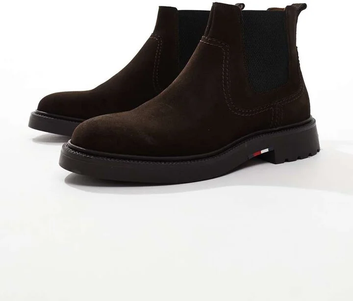 Tommy Hilfiger suede chelsea boots in dark brown - Image 2