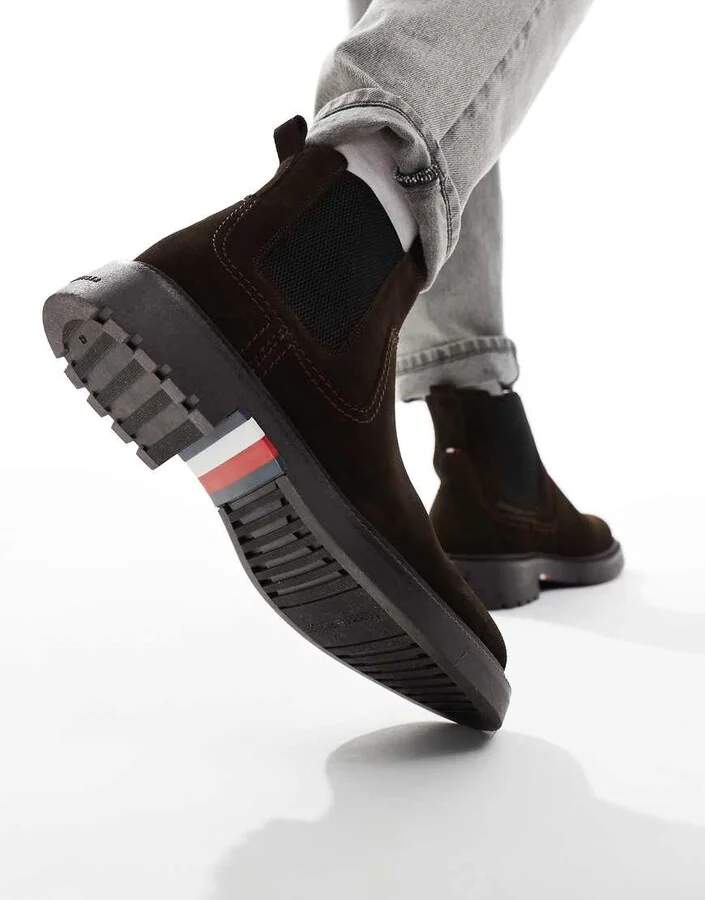 Tommy Hilfiger suede chelsea boots in dark brown - Image 3