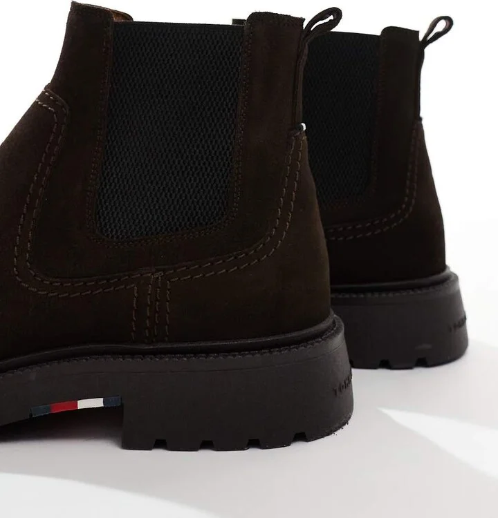 Tommy Hilfiger suede chelsea boots in dark brown - Image 4