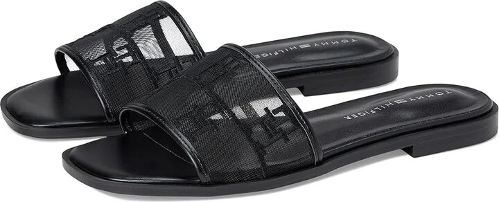 Tommy Hilfiger Tesia Women's Sandals Black Mesh Logo : 7.5 M, Synthetic