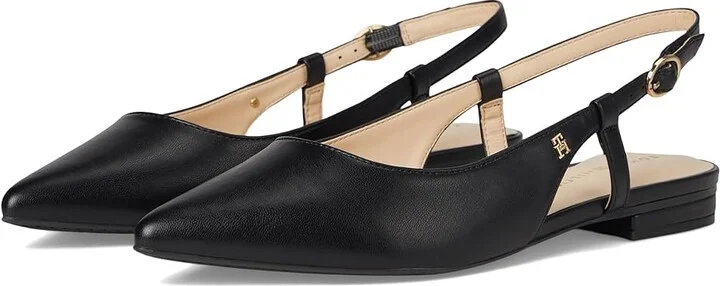 Tommy Hilfiger Vamina Women's Flat Shoes Black : 6 M, Leather/Polyester