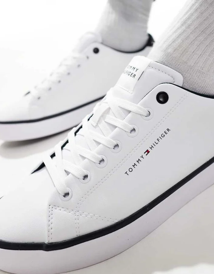 Tommy Hilfiger vulcanized leather sneakers in white - Image 3