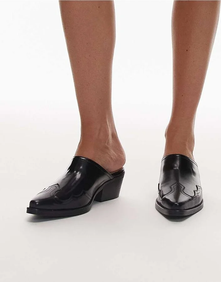 Tommy Hilfiger western detail pointed heel mules in black