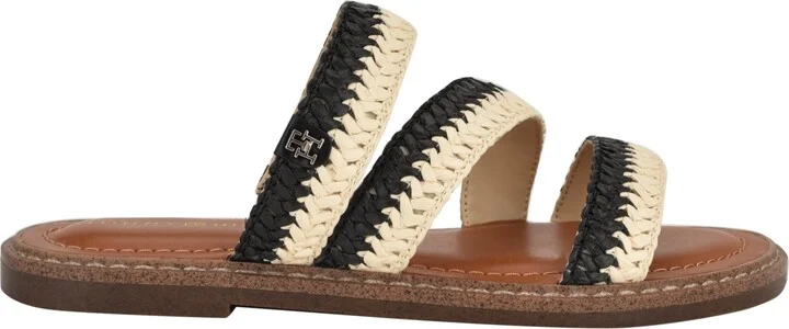 Tommy Hilfiger Women's Brelyn Raffia Slip-On Flat Sandals - Black/White - Image 2