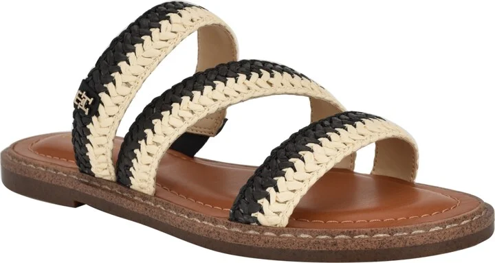 Tommy Hilfiger Women's Brelyn Raffia Slip-On Flat Sandals - Black/White