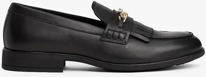 Tommy Hilfiger Women's Chain-Link Fringe Accent Leather Loafer - Black - US 5 / EU 35