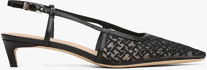 Tommy Hilfiger Women's Embroidered Monogram Heeled Slingback - Black - US 6 / EU 36