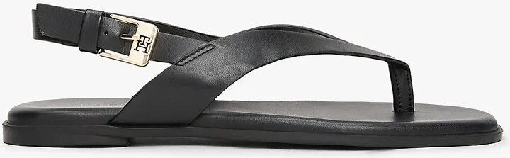 Tommy Hilfiger Women's Flat Leather Slingback Sandal - Black - US 6 / EU 36
