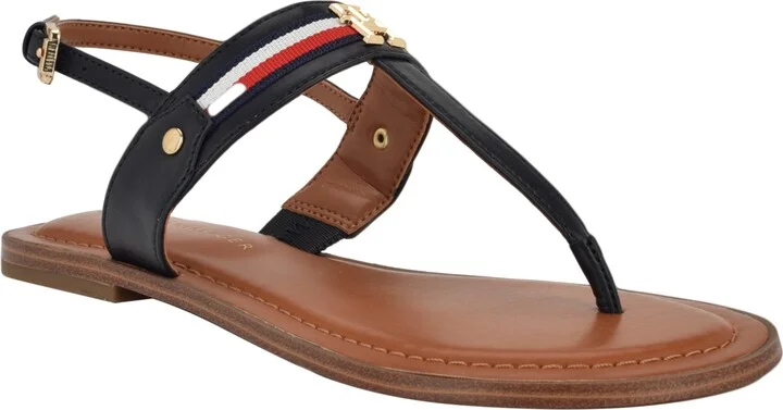 Tommy Hilfiger Women's Gabry Signature Stripe T-Strap Flat Sandals