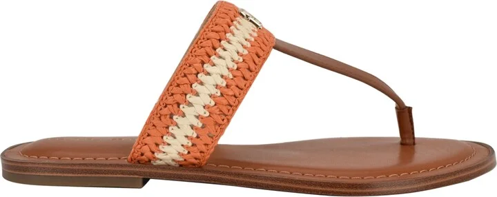 Tommy Hilfiger Women's Gojia Braided T-Strap Slip-On Flat Sandals - Orange/Cream - Image 2