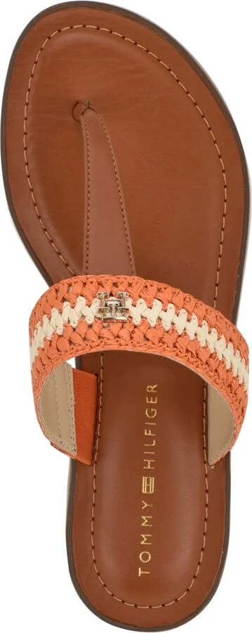 Tommy Hilfiger Women's Gojia Braided T-Strap Slip-On Flat Sandals - Orange/Cream - Image 4