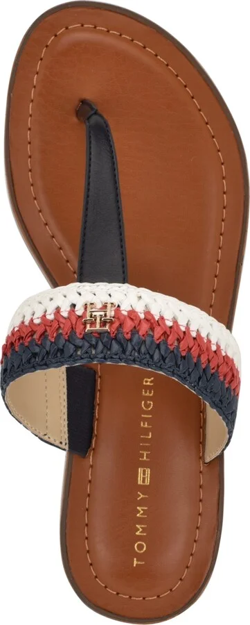Tommy Hilfiger Women's Gojia Braided T-Strap Slip-On Flat Sandals - Orange/Cream - Image 8
