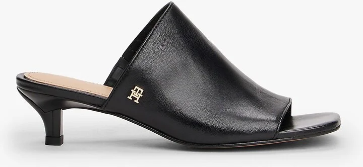 Tommy Hilfiger Women's Leather Kitten-Heel Slide - Black - US 6 / EU 36