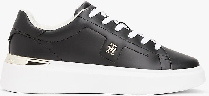 Tommy Hilfiger Women's Leather Platform Court Sneaker - Black - US 5 / EU 35