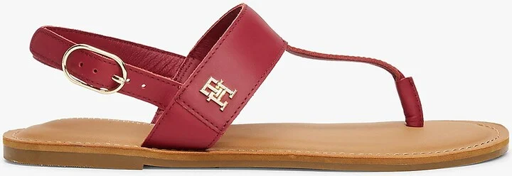 Tommy Hilfiger Women's Leather Sandal - Red - US 6 / EU 36