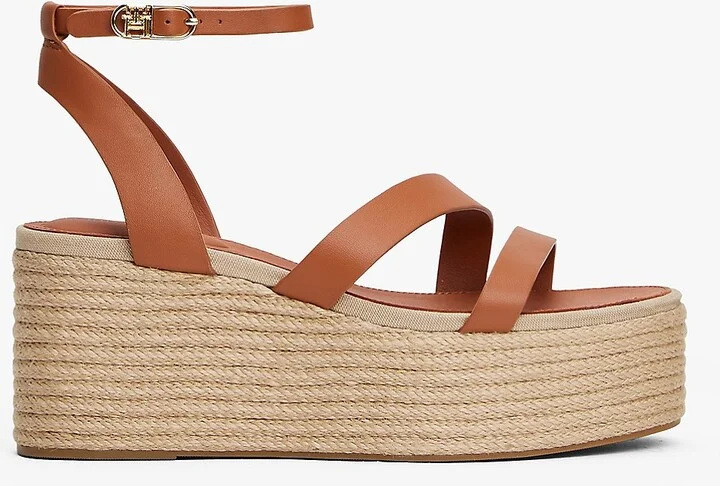 Tommy Hilfiger Women's Leather-Strap Platform Espadrille - Brown - US 8.5 / EU 39
