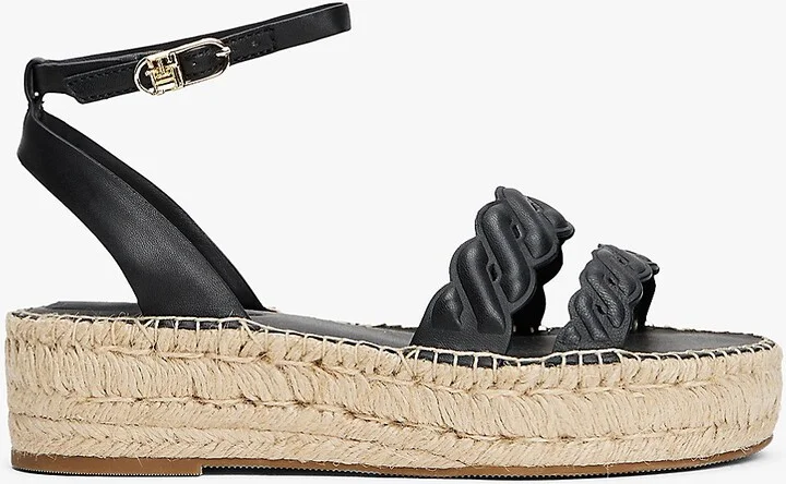 Tommy Hilfiger Women's Leather Twist-Strap Platform Espadrille - Black - US 6 / EU 36