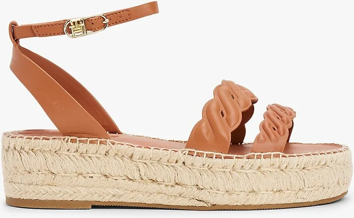 Tommy Hilfiger Women's Leather Twist-Strap Platform Espadrille - Brown - US 6 / EU 36