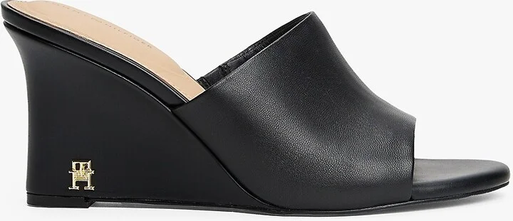 Tommy Hilfiger Women's Leather Wedge Sandal - Black - US 6.5 / EU 37