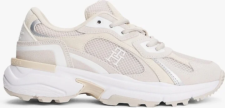 Tommy Hilfiger Women's Mesh Panel TH Monogram Cleated Sneaker - White - US 6 / EU 36