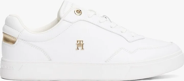 Tommy Hilfiger Women's Metallic Accent Leather Court Sneaker - White - US 6 / EU 36