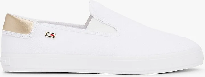 Tommy Hilfiger Women's Metallic Heel Canvas Slip-On Sneaker - White - US 5 / EU 35