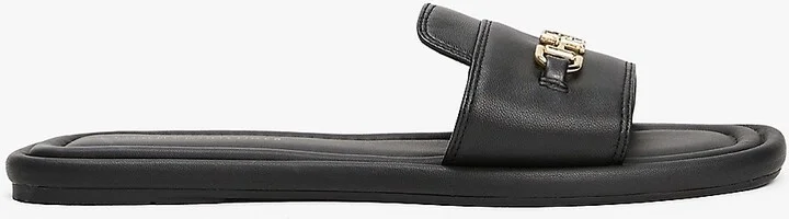 Tommy Hilfiger Women's Monogram Horsebit Leather Sandal - Black - US 6 / EU 36