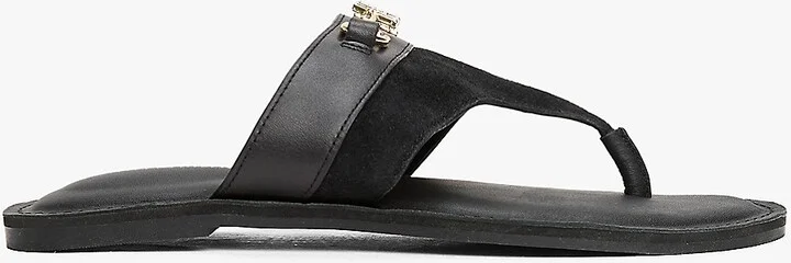 Tommy Hilfiger Women's Monogram Horsebit Leather & Suede Sandal - Black - US 6 / EU 36