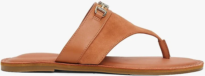 Tommy Hilfiger Women's Monogram Horsebit Leather & Suede Sandal - Brown - US 6 / EU 36