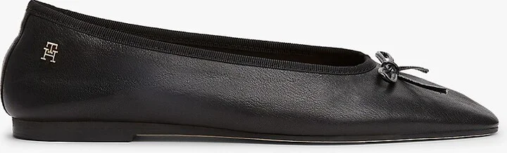 Tommy Hilfiger Women's Monogram Leather Ballet Flat - Black - US 6 / EU 36