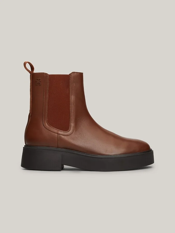 Tommy Hilfiger Women's Monogram Leather Chelsea Boot - Brown - US 9 / EU 40
