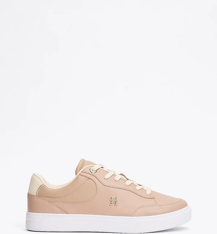 Tommy Hilfiger Women's Monogram Leather Court Sneaker - Beige - US 6 / EU 36