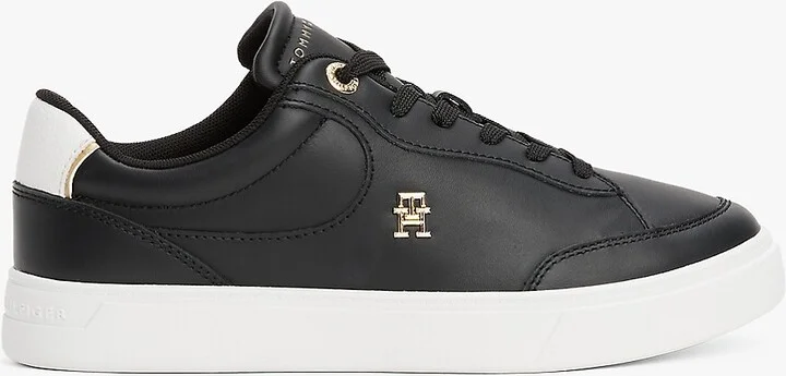 Tommy Hilfiger Women's Monogram Leather Court Sneaker - Black - US 5 / EU 35
