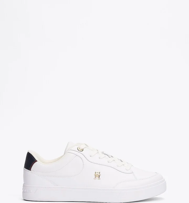 Tommy Hilfiger Women's Monogram Leather Court Sneaker - White - US 8.5 / EU 39