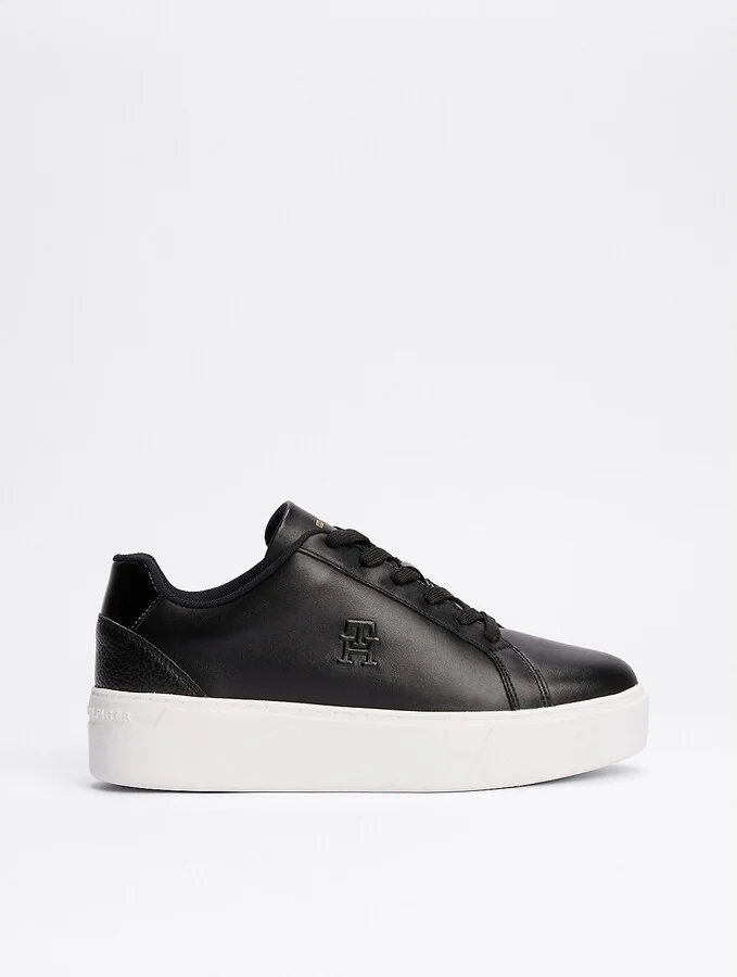 Tommy Hilfiger Women's Monogram Platform Court Sneaker - Black - US 9 / EU 40