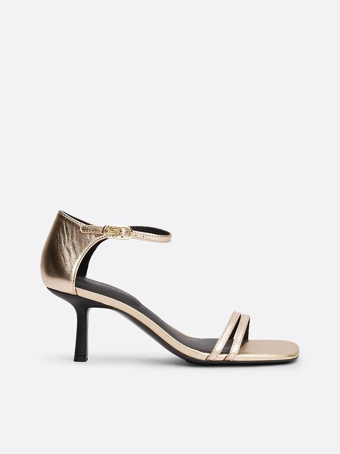 Tommy Hilfiger Women's Monogram Strap Metallic Kitten Heel Shoe - Yellow - US 6 / EU 36