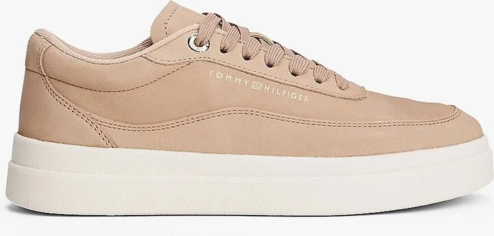 Tommy Hilfiger Women's Nubuck Leather Platform Court Sneaker - Beige - US 6 / EU 36