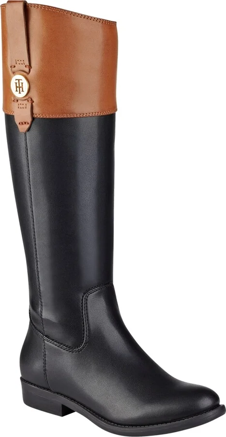Tommy Hilfiger Women's Shano Riding Style Round Toe Boots - Black/Tan