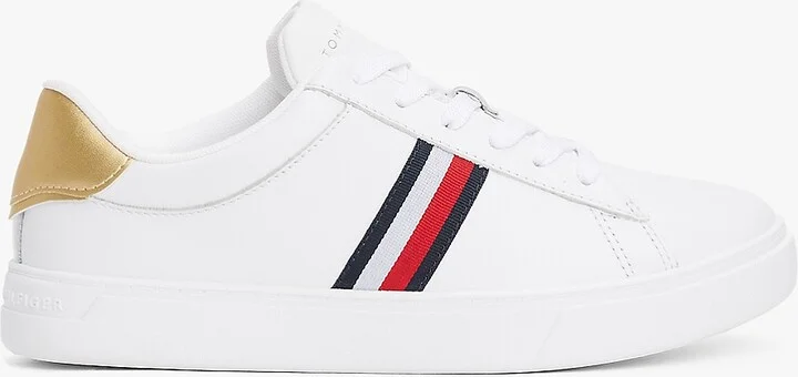 Tommy Hilfiger Women's Signature Stripe Leather Court Sneaker - White - US 5 / EU 35