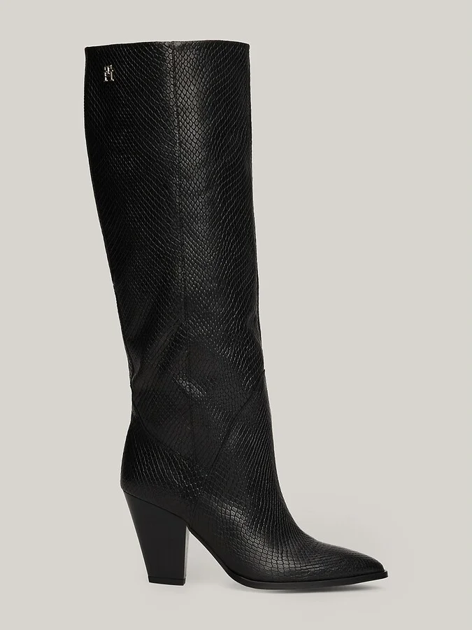 Tommy Hilfiger Women's Snake Embossed Leather Cowboy Boot - Black - US 6 / EU 36
