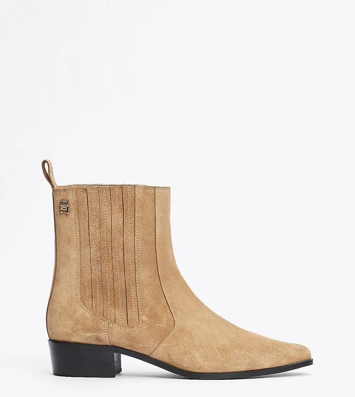 Tommy Hilfiger Women's Suede Cowboy Chelsea Boot - Beige - US 6 / EU 36