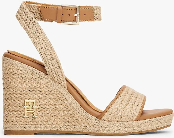 Tommy Hilfiger Women's TH Logo Rope High Wedge Sandal - Beige - US 6 / EU 36